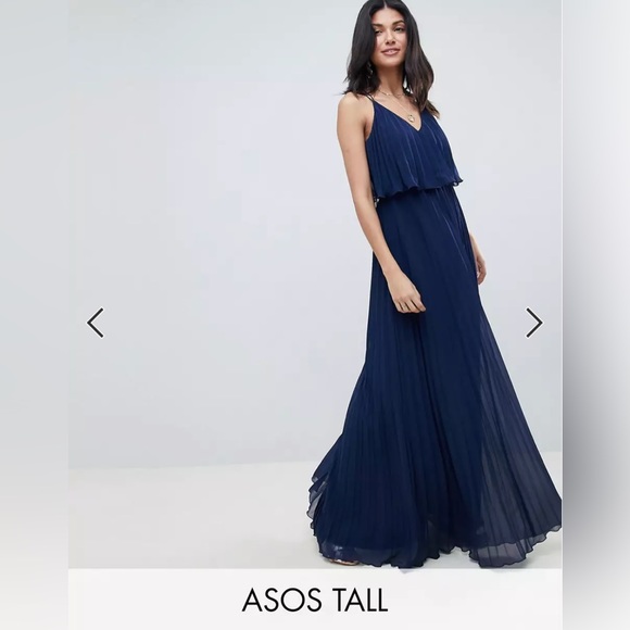 ASOS Design Tall Pleated Crop Top Maxi Dress - Navy UK 16 / US L - Picture 4 of 7